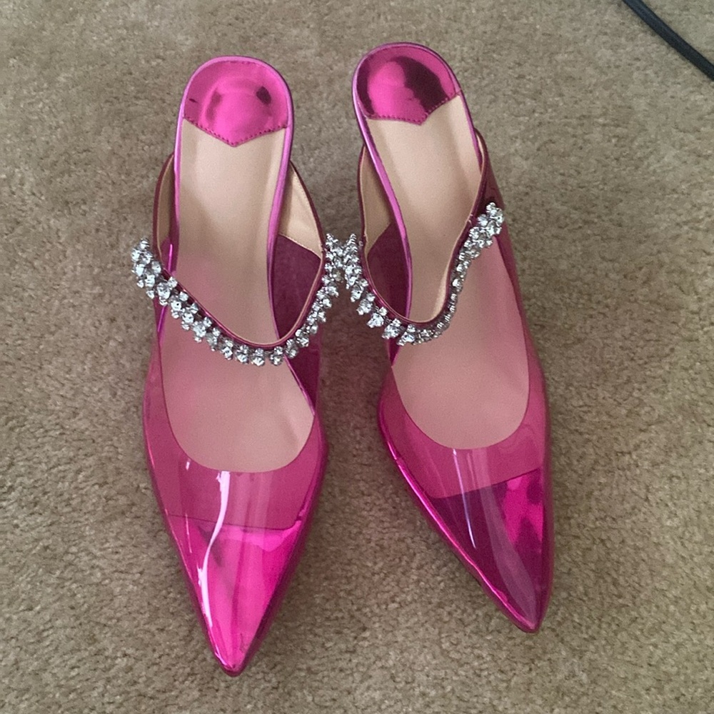 PVC pink mule heels 10.5